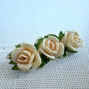 Antique Carved Celluloid Rose Floral Brooch
